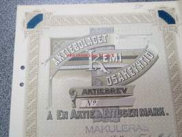 Aktiebolaget Kemi Osakeyhtiö, Kemi 1937, å en aktie á ettusen mark = 1 000 mk -osakekirja, blanco, makuleras-leimattu