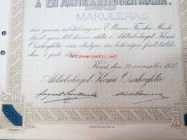 Aktiebolaget Kemi Osakeyhtiö, Kemi 1937, å en aktie á ettusen mark = 1 000 mk -osakekirja, blanco, makuleras-leimattu