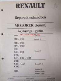 Renault Reparationshandbok Motorer (bensin) 4-cylindriga - gjutna, katso kuvista sisältö ja moottorityypit tarkemmin