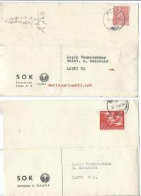 SOK Pori ja Rauma - firmakortti 1957     firmakuori  2 kpl