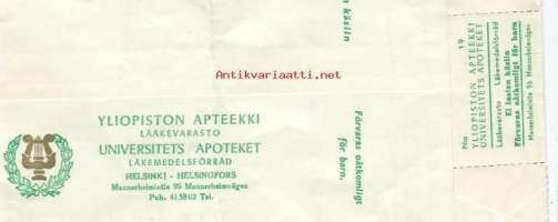 Yliopiston Apteekki Helsinki  -  reseptipussi resepti signatuuri  1968