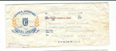 Gamla Apoteket Borgå -  reseptipussi resepti signatuuri  1964