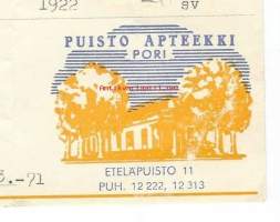 Puisto  Apteekki  Pori-   resepti signatuuri  1971