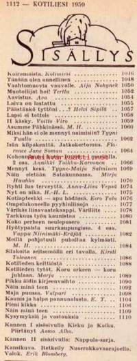 Kotiliesi 1959 N:o 19 lokakuu I.  Katso sisällysluettelo kuvasta.