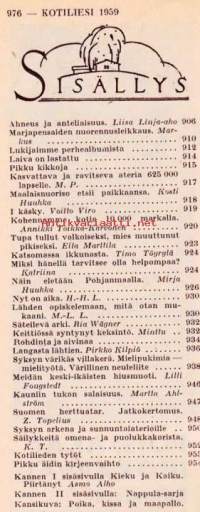 Kotiliesi 1959 N:o 17 syyskuu I.  Katso sisällysluettelo kuvasta.