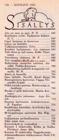 Kotiliesi 1959 N:o 12 kesäkuu II.  Katso sisällysluettelo kuvasta.