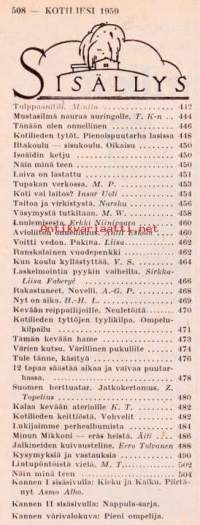 Kotiliesi 1959 N:o 8 huhtikuu II.  Katso sisällysluettelo kuvasta.
