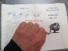 Echoline NO. 43 Cloded Face Spin Casting Reel -kela, käyttöohje / osakuvasto englanniksi