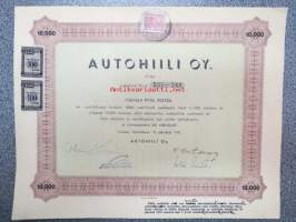 Autohiili Oy,  Turku 1941, 10 osaketta á 1 000 mk = 10 000 mk, Otto Wallin, osakkeet nr 231-240 -osakekirja