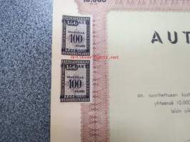 Autohiili Oy,  Turku 1941, 10 osaketta á 1 000 mk = 10 000 mk, Otto Wallin, osakkeet nr 231-240 -osakekirja