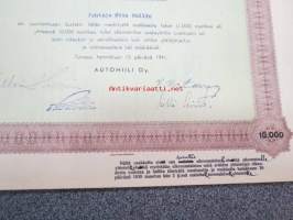 Autohiili Oy,  Turku 1941, 10 osaketta á 1 000 mk = 10 000 mk, Otto Wallin, osakkeet nr 231-240 -osakekirja