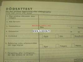 Dödsattest -kuolintodistuslomake ruotsiksi
