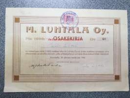 M. Luhtala Oy, Koivisto 1943, 1 osake 1 000 mk, Mikko Luhtala, osakekirja nr 60