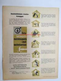 Rautakaupan Uutiset 4 B 1959 kevätnumero, esittelee rakentamiseen liittyviä tuotteita ja tavaroita