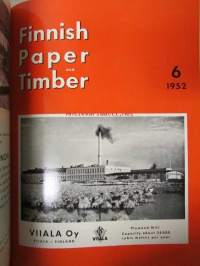 Finnish Paper and Timber 1952 -sidottu vuosikerta - sis. &quot;Lentoposti versio&quot; painettu ohuelle paperille