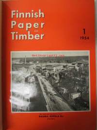 Finnish Paper and Timber 1954 -sidottu vuosikerta - sis. &quot;Lentoposti versio&quot; painettu ohuelle paperille