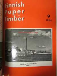 Finnish Paper and Timber 1954 -sidottu vuosikerta - sis. &quot;Lentoposti versio&quot; painettu ohuelle paperille