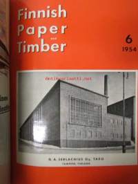 Finnish Paper and Timber 1954 -sidottu vuosikerta - sis. &quot;Lentoposti versio&quot; painettu ohuelle paperille