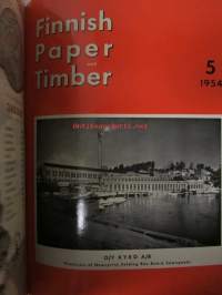 Finnish Paper and Timber 1954 -sidottu vuosikerta - sis. &quot;Lentoposti versio&quot; painettu ohuelle paperille