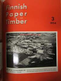 Finnish Paper and Timber 1954 -sidottu vuosikerta - sis. &quot;Lentoposti versio&quot; painettu ohuelle paperille