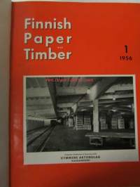 Finnish Paper and Timber 1956 -sidottu vuosikerta - sis. &quot;Lentoposti versio&quot; painettu ohuelle paperille