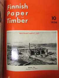 Finnish Paper and Timber 1956 -sidottu vuosikerta - sis. &quot;Lentoposti versio&quot; painettu ohuelle paperille