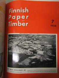 Finnish Paper and Timber 1956 -sidottu vuosikerta - sis. &quot;Lentoposti versio&quot; painettu ohuelle paperille