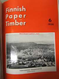 Finnish Paper and Timber 1956 -sidottu vuosikerta - sis. &quot;Lentoposti versio&quot; painettu ohuelle paperille