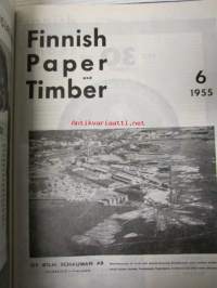 Finnish Paper and Timber 1955 -sidottu vuosikerta - sis. &quot;Lentoposti versio&quot; painettu ohuelle paperille