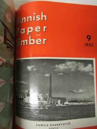 Finnish Paper and Timber 1955 -sidottu vuosikerta - sis. &quot;Lentoposti versio&quot; painettu ohuelle paperille