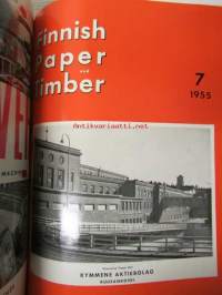 Finnish Paper and Timber 1955 -sidottu vuosikerta - sis. &quot;Lentoposti versio&quot; painettu ohuelle paperille