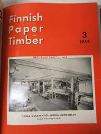 Finnish Paper and Timber 1955 -sidottu vuosikerta - sis. &quot;Lentoposti versio&quot; painettu ohuelle paperille