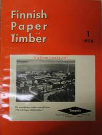 Finnish Paper and Timber 1958 -sidottu vuosikerta - sis. &quot;Lentoposti versio&quot; painettu ohuelle paperille