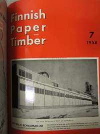 Finnish Paper and Timber 1958 -sidottu vuosikerta - sis. &quot;Lentoposti versio&quot; painettu ohuelle paperille