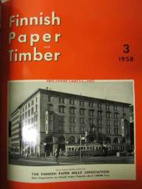 Finnish Paper and Timber 1958 -sidottu vuosikerta - sis. &quot;Lentoposti versio&quot; painettu ohuelle paperille