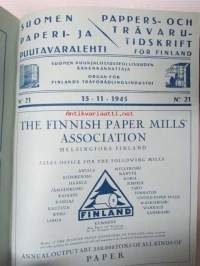 Suomen Paperi- ja Puutavaralehti / Pappers- och trävarutidskrift för Finland / The finnish paper and timber journal 1945, paperiteollisuuden ja puutavara-alan