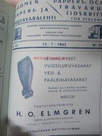 Suomen Paperi- ja Puutavaralehti / Pappers- och trävarutidskrift för Finland / The finnish paper and timber journal 1945, paperiteollisuuden ja puutavara-alan