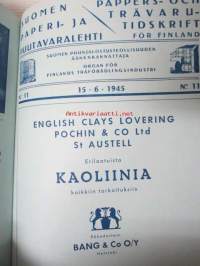 Suomen Paperi- ja Puutavaralehti / Pappers- och trävarutidskrift för Finland / The finnish paper and timber journal 1945, paperiteollisuuden ja puutavara-alan