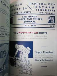 Suomen Paperi- ja Puutavaralehti / Pappers- och trävarutidskrift för Finland / The finnish paper and timber journal 1941, paperiteollisuuden ja puutavara-alan