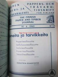 Suomen Paperi- ja Puutavaralehti / Pappers- och trävarutidskrift för Finland / The finnish paper and timber journal 1940, paperiteollisuuden ja puutavara-alan