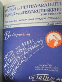 Suomen Paperi- ja Puutavaralehti / Pappers- och trävarutidskrift för Finland / The finnish paper and timber journal 1946, paperiteollisuuden ja puutavara-alan