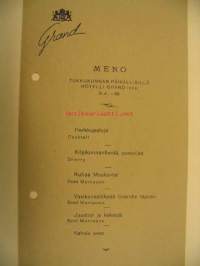 Hotelli Grand Menu Tukkukunta päivälliset 8.4.1938
