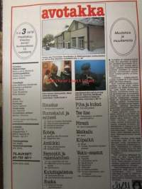 Avotakka 1979 nr 3 sis. mm. seur. artikkelit / kuvat / mainokset; Huonekalukankaat, Keittiöntyövälineet, Leo Lastumäki 33. koti, 122 kesäpaikkaa