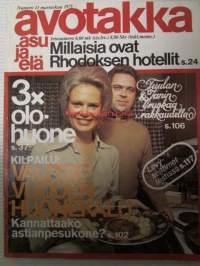 Avotakka 1975 nr 11 sis. mm. seur. artikkelit / kuvat / mainokset; Ruokaa rakkaudella Tuula Rosenquist, Kahden talon kaunis liitto - Holmströmit Espoon