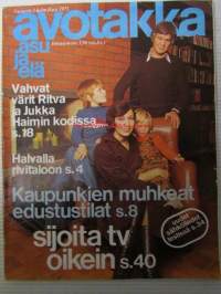 Avotakka 1975 nr 2 sis. mm. Ritva ja Jukka Haimin kodissa,  Kaupunkien muhkeat edustustilat Tampere - Turku - Helsinki, Talo lämpiää lampuilla,