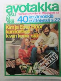 Avotakka 1975 nr 5 sis. mm. seur. artikkelit / kuvat / mainokset; Kim ja Eeva Floor kunnostivat kivan kodin, Toisella puolella aitaa kaikki on vihreämpää - Aita
