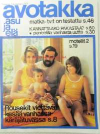 Avotakka 1973 nr 7 sis. mm. seur. artikkelit / kuvat / mainokset; Tenniskenttä päivässä, Kesä &amp; pakastaminen, Arkkitehti Tapani Isotupa ja graafinen