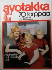 Avotakka 1973 nr 4 sis. Anu Pentik, Muotitaiteilija Tua Rahikainen kaksio Helsingin Lauttasaaressa, Haimi mainos