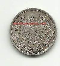 Saksa 1/2 Mark 1905 A   -  kolikko hopeaa