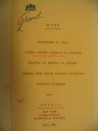 Hotelli Grand Menu agronom Eklöf 2.4.1938